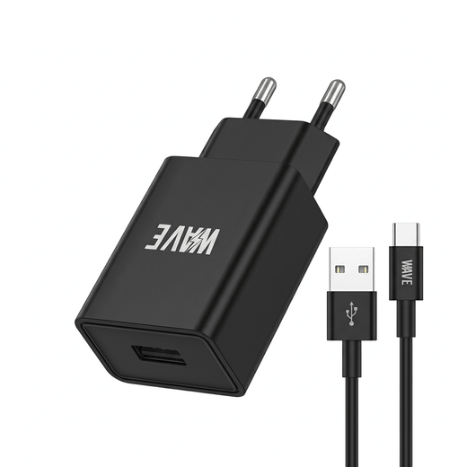 Wave WA-319B-20 Travel Charger 12W USB-A Port With USB-C Cable (Zwart)