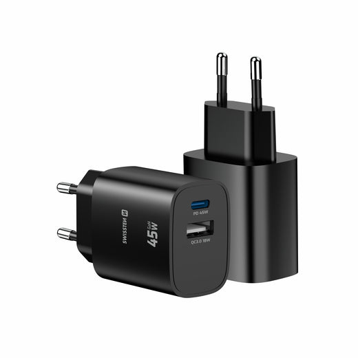 Swissten Edge USB-C + USB-A Travel Charger (45W) - 22071719 - Black