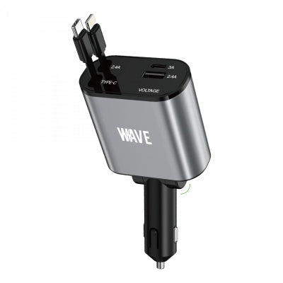 Wave WA-329 Car Charger Dual Port 120W Met Type-C & Lightning Cable (Black)