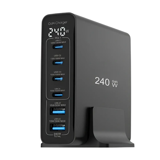 Rixus RX240 GaN-Netzteil mit Digitalanzeige – 240W – Schwarz