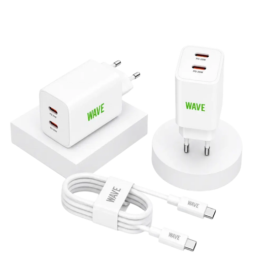 Wave WA-100-20 Travel Charger Dual USB-C 35W + USB-C Kabel – Zwart