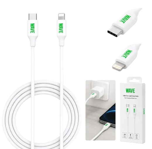 Wave WA-9 USB-C naar Lightning Oplaadkabel 2 Meter - Snelladen tot 20W (Wit)