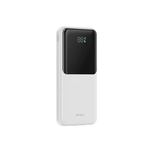 WiWU Powerbank 10.000 mAh avec Câble 2-en-1 et Écran Numérique – Blanc