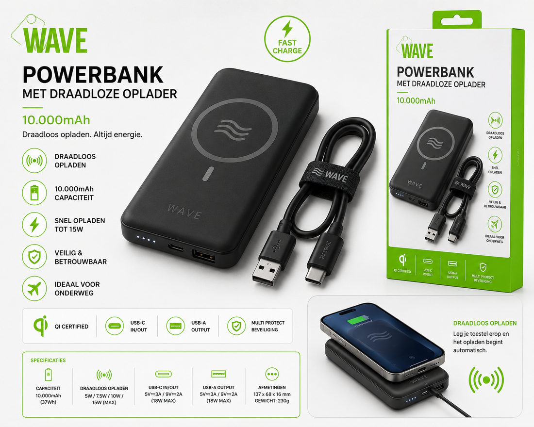 Wave opladers, kabels & powerbanks: alles wat je moet weten