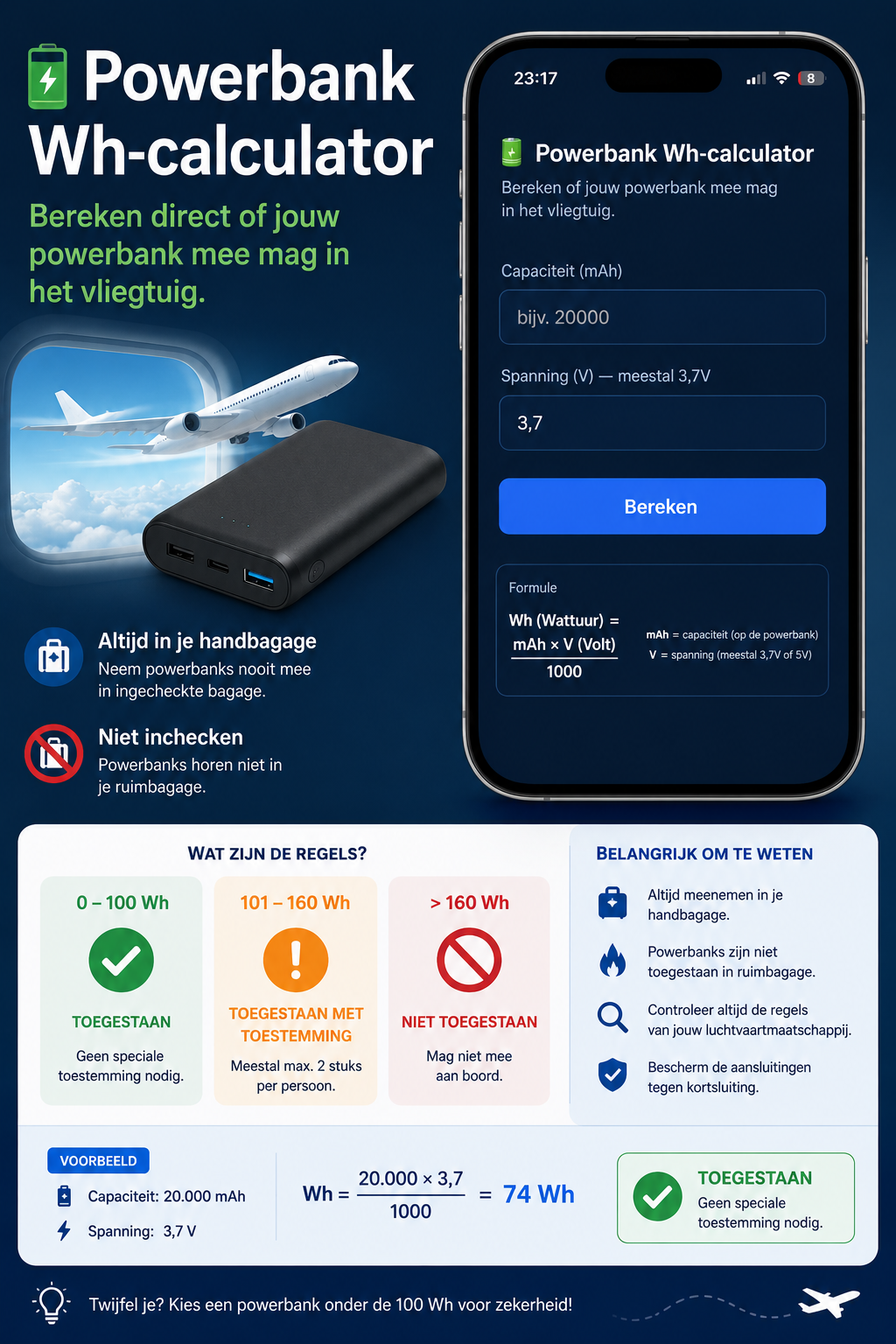 Power bank Wh-calculator: Is jouw power bank toegestaan op het vliegtuig?