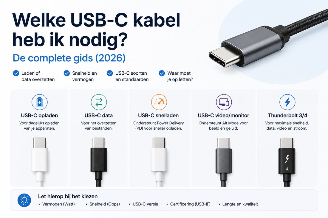 Welke USB-C kabel heb ik nodig? De complete gids (2026) - Laad Centrum