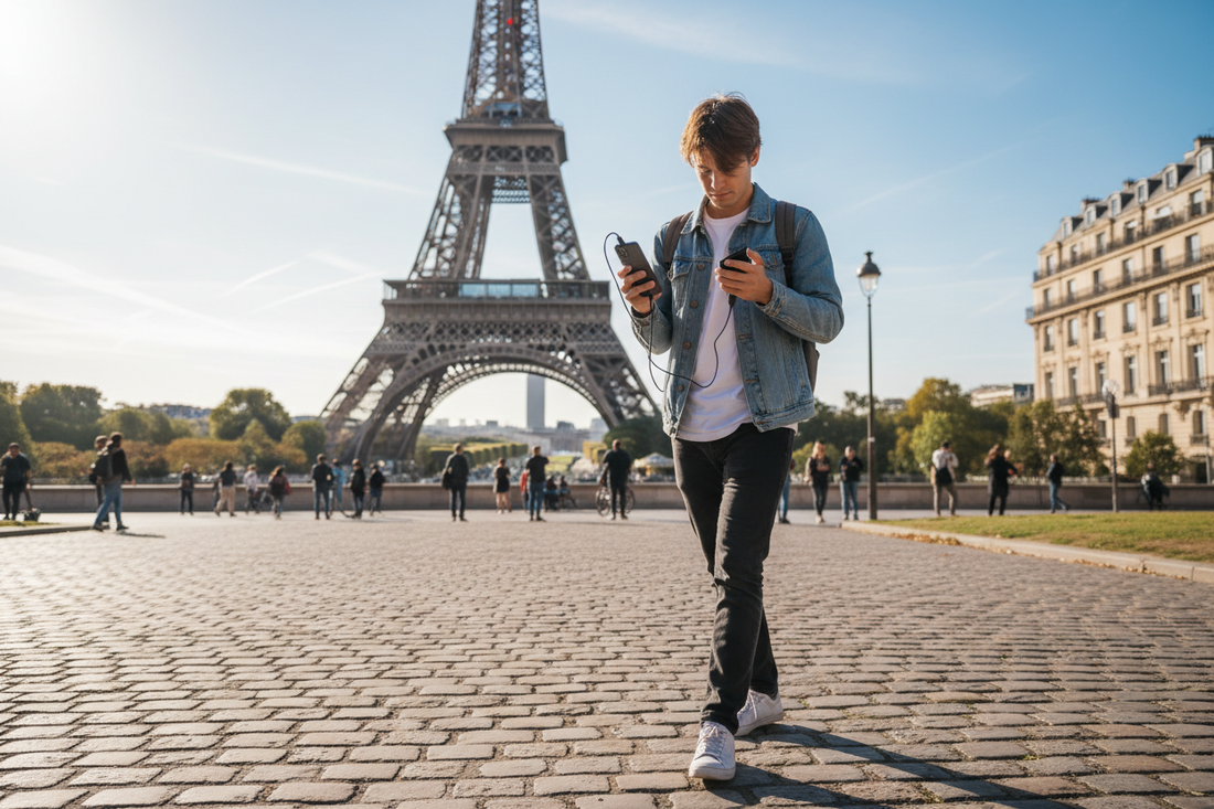 Acheter une powerbank à Paris – Tour Eiffel en arrière-plan