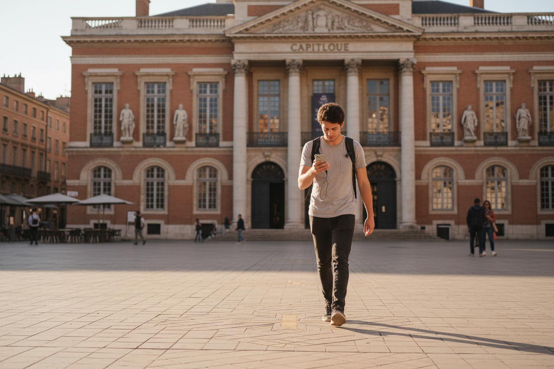 Acheter une powerbank à Toulouse – Place du Capitole en arrière-plan