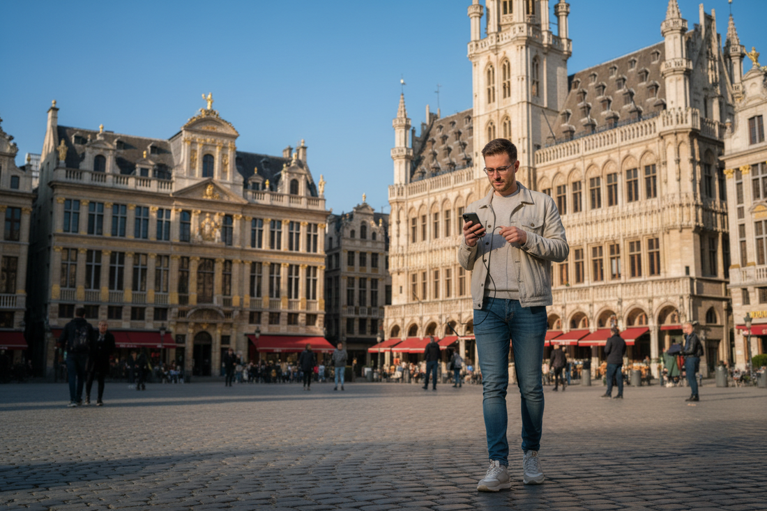 Powerbank gebruiken in Brussel – Grote Markt op de achtergrond