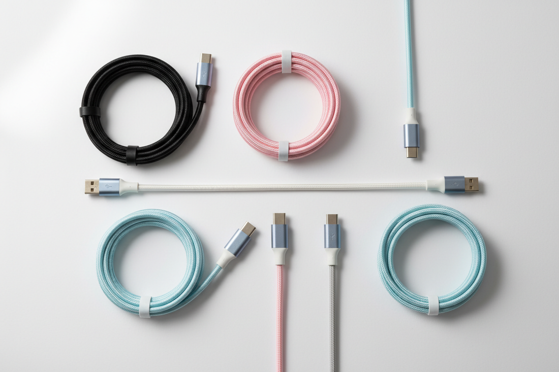 USB-C kabel kopen – gevlochten laadkabels in zwart wit en roze