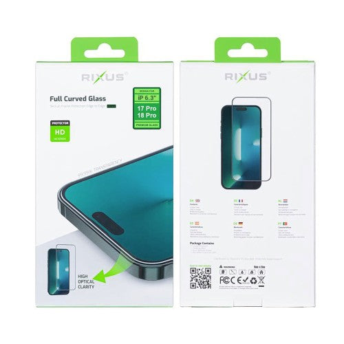 Rixus Clear HD Full Curved Edge Tempered Glass For Apple iPhone 17 Pro, 18 Pro