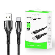 Rixus RXUC30AC USB-A naar USB-C datakabel met metalen afwerking in metaalgrijs.