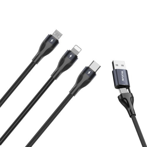 Rixus RXUC23 Two-for-Three multi snellaadkabel zwart – productoverzicht
