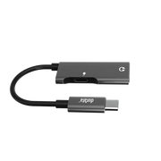 Durata DRMU19 USB-C audio laadadapter voor gelijktijdig opladen en audio afspelen.