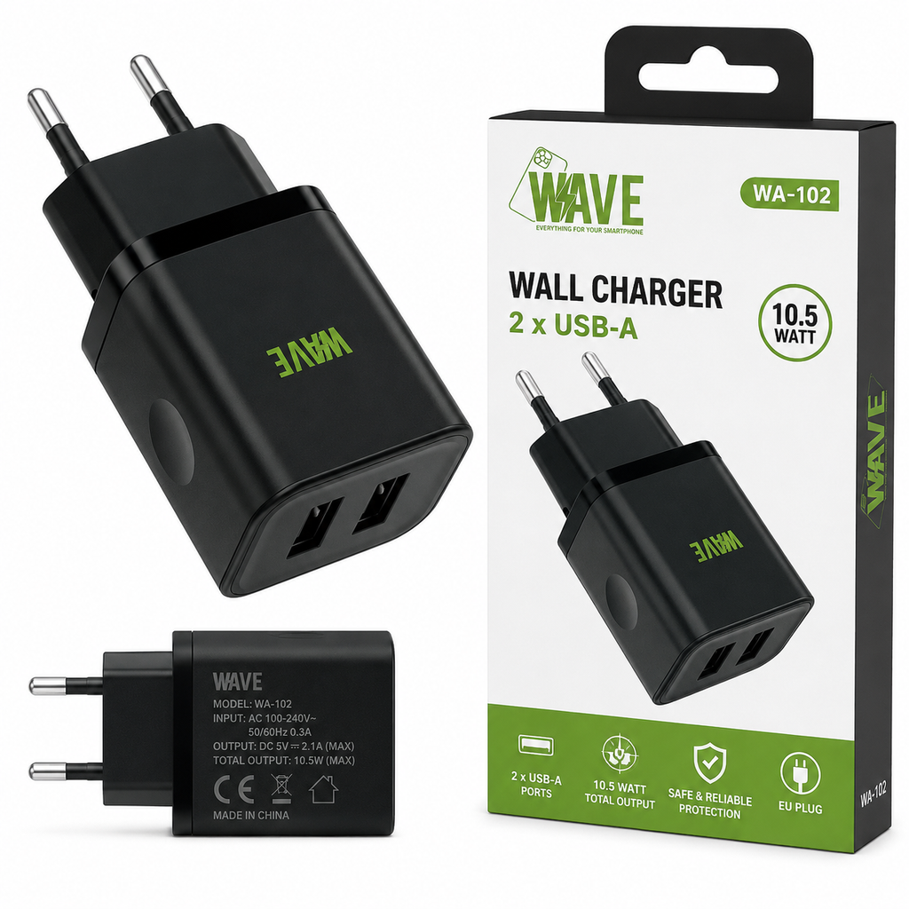 Wave WA-102 USB Wandlader 10.5W – 2x USB-A – Zwart