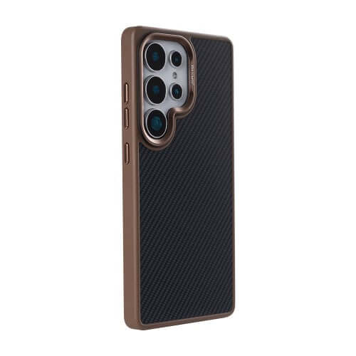 Rixus Mag Carbon hoesje voor Samsung Galaxy S25 Ultra – MagSafe-compatibel, bruin
