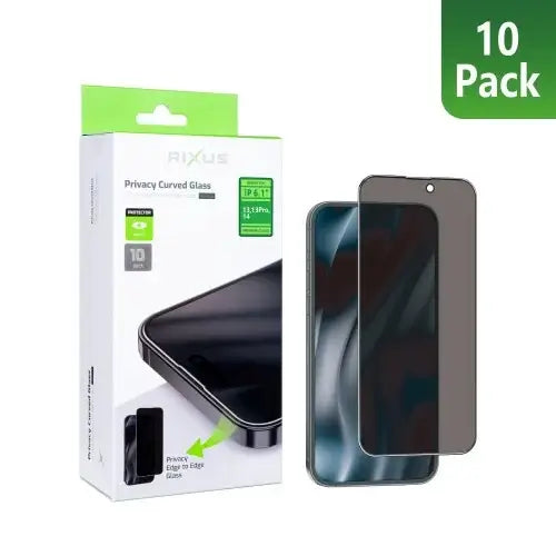Rixus Privacy Full Curved Edge screenprotector voor iPhone 14 / 13 / 13 Pro / 16e / 17e – 10-pack