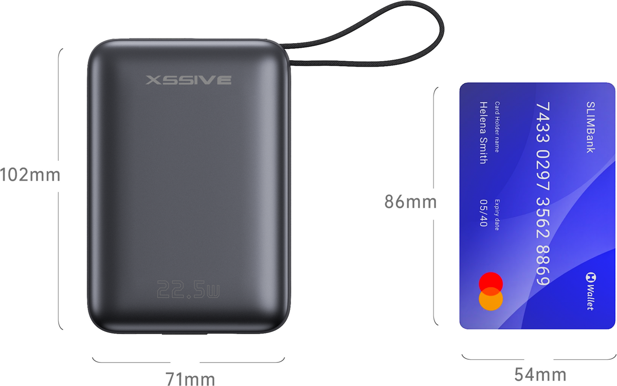 Xssive Mini Powerbank Fast Charge incl. Cable 10000mAh XSS-PB45 Mini - Zwart