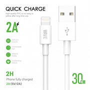 Wave WA-163 Quick Charger 2A Lighning Cable 30 CM (wit)
