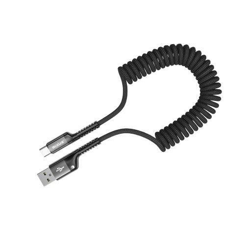 Rixus RXUC17AC intrekbare USB-A naar USB-C spiraalkabel zwart – verpakking
