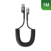 Rixus RXUC17AC intrekbare USB-A naar USB-C spiraalkabel zwart – productdetail