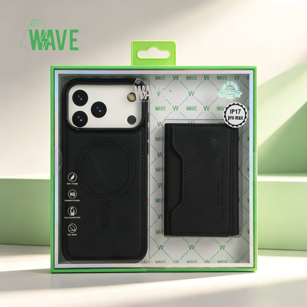 Wave Magsafe Hoes met portemonnee iPhone 12 / 12 Pro - Zwart