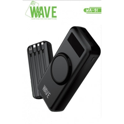 Wave WA-91 MagSafe Powerbank 20000mAh – Draadloos Opladen met 4 Geïntegreerde Kabels – Zwart