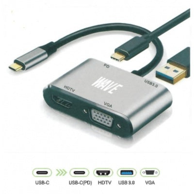 Wave WA-130 Adapter 4 in 1 USB-C to HUB PD HDMI+VGA+USB