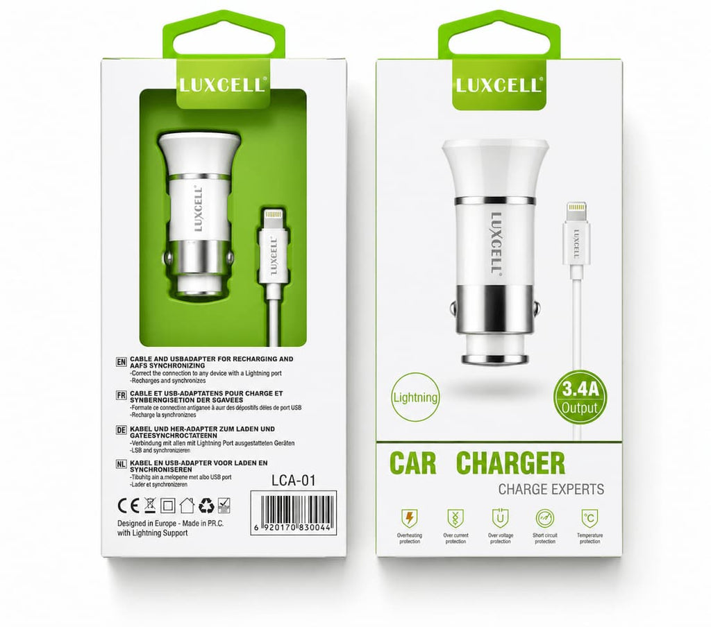 Car Charger Dual USB-A Port met Micro-USB Kabel 3.4A – Wit