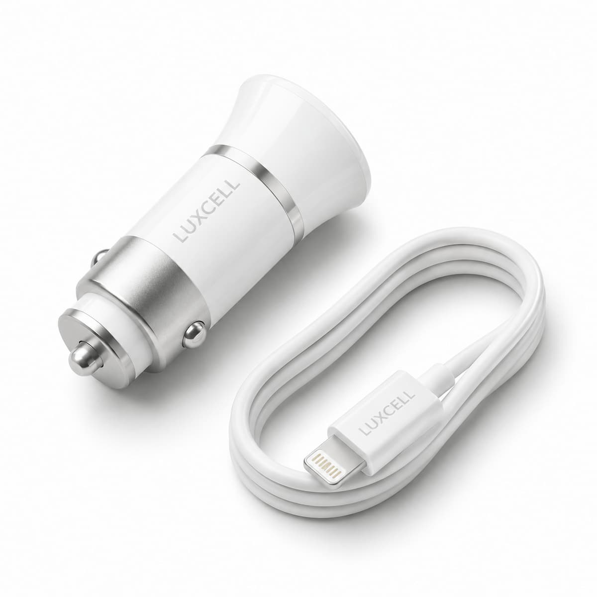 Car Charger Dual USB-A Port + USB to Lightning Cable 3.4A – Wit