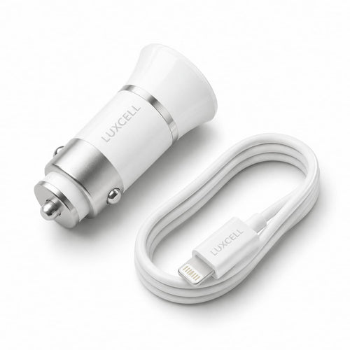 Car Charger Dual USB-A Port + USB to Lightning Cable 3.4A – Wit