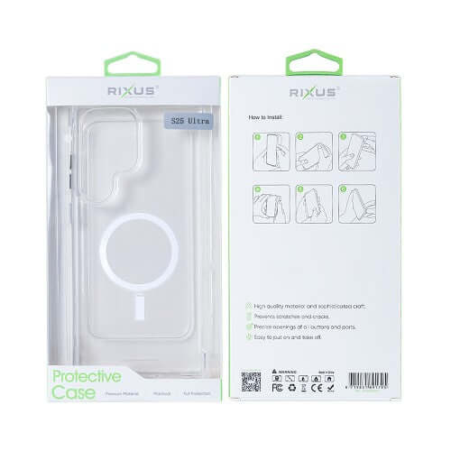 Rixus Anti-Burst hoesje voor Samsung Galaxy S25 Ultra – MagSafe-compatibel, transparant