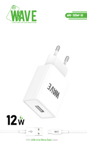Wave WA-319W-10 Travel Charger 12W USB-A Port With USB Micro Cable (wit)