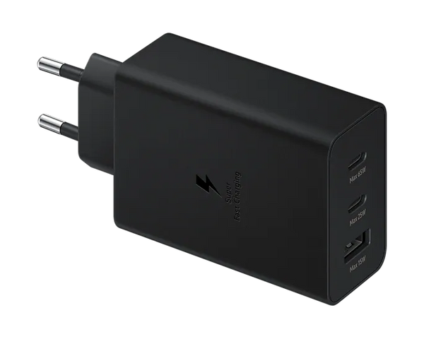 Samsung 65W PD Power Adapter Trio USB-C x2 USB-A x1 Retail with Packing (zwart)