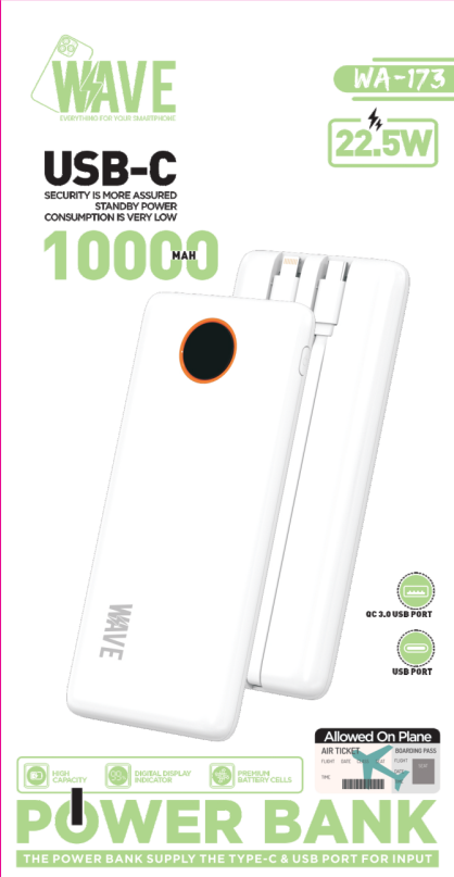Wave WA-173 Powerbank 10000 mAh USB-C 22.5W (wit)