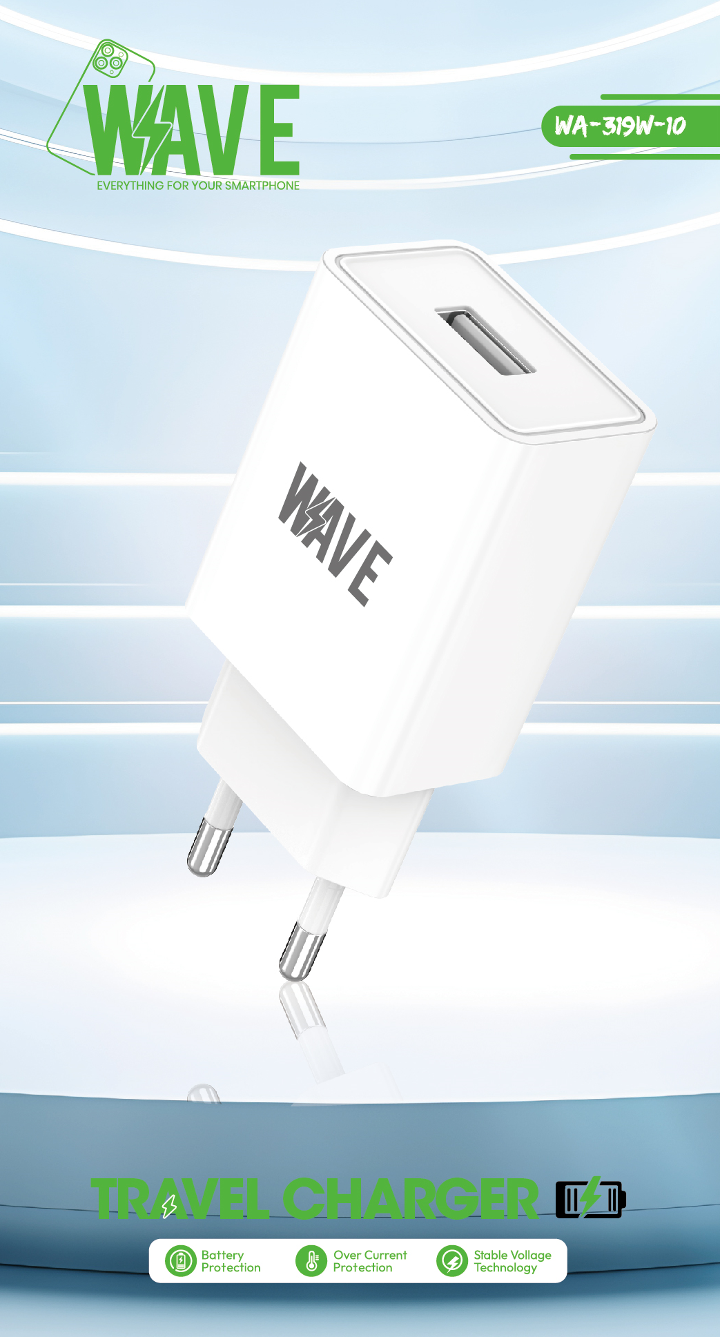 Wave WA-319W-10 Travel Charger 12W USB-A Port With USB Micro Cable (wit)