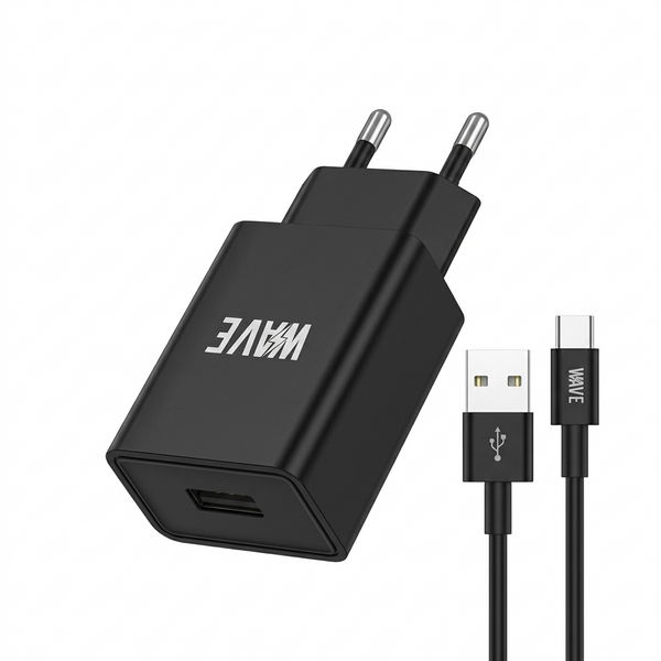 Wave WA-319B-20 Travel Charger 12W USB-A Port With USB-C Cable (Zwart)