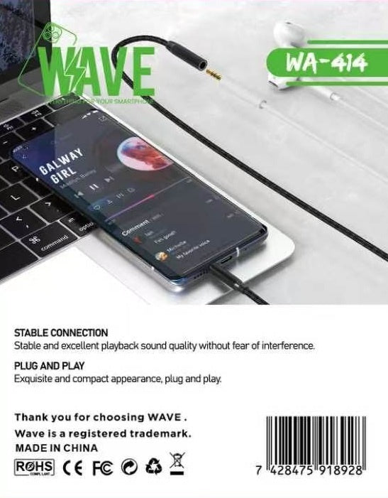 Wave WA-414 AUX Extendr Cable 3.5 mm To 3.5 mm 1M (zwart)