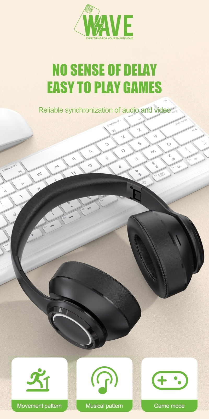 Wave WA-176 Noise Reducttion ANC Wireless Headset (zwart)