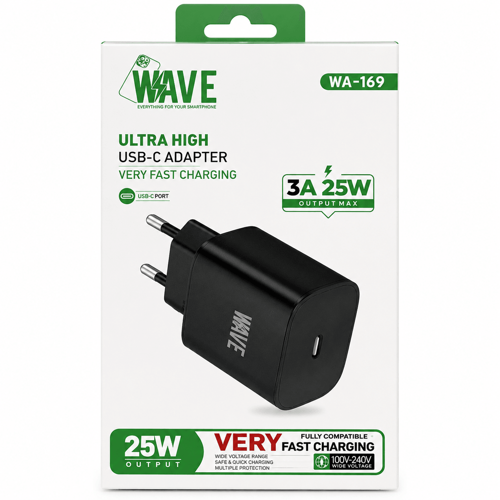 Wave WA-169 Ultra High USB-C Adapter 25W – 3A Fast Charger – Zwart