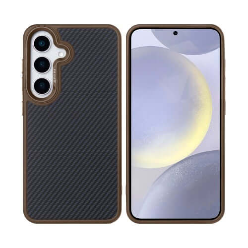 Rixus Mag Carbon hoesje voor Samsung Galaxy S25 – MagSafe-compatibel, bruin