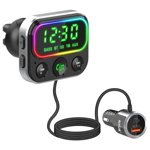 Bluetooth FM-transmitter auto-adapter zwart met LED-display en USB-aansluiting.