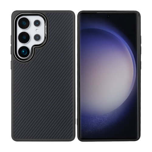 Rixus Mag Carbon hoesje voor Samsung Galaxy S25 Ultra – MagSafe-compatibel, titaniumzwart