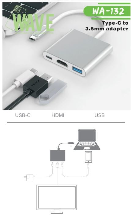 Wave WA-132 Multiport Adapter USB-C to HDMI+VGA+USB-C