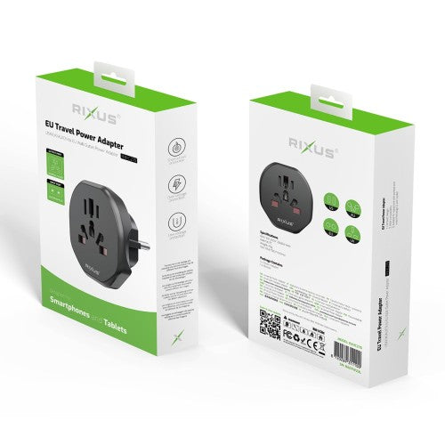Rixus RXHC27B EU Reisadapter / Wandadapter – Zwart