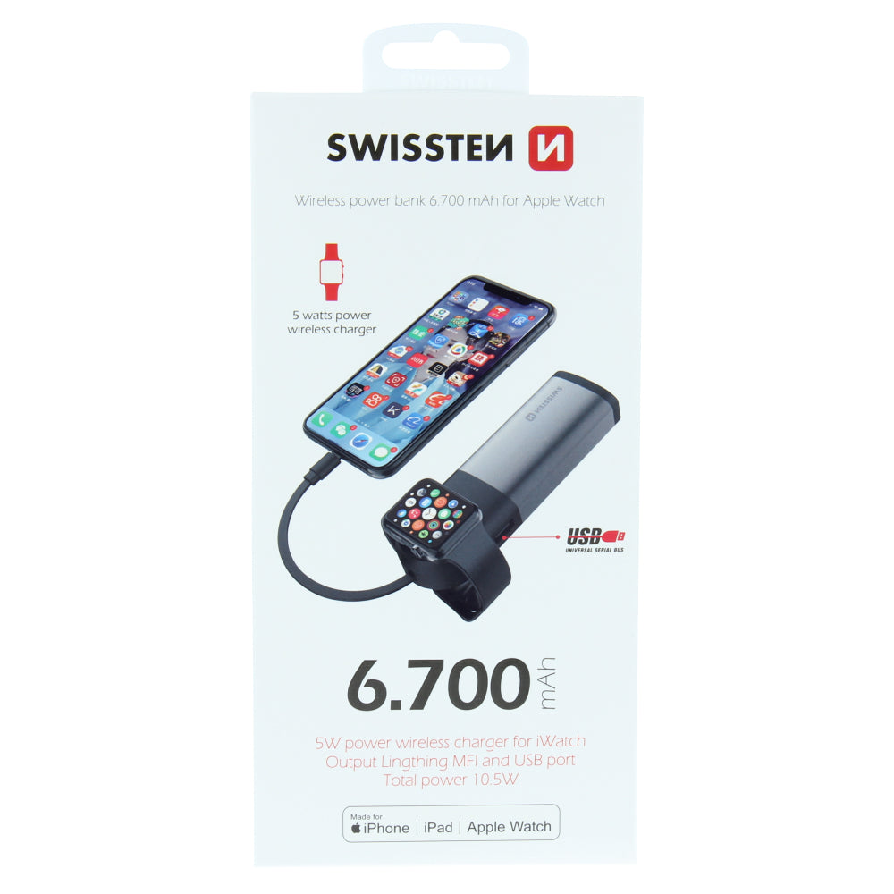 Swissten 2-in-1 Wireless MFI Powerbank 10.5W – 6.700 mAh