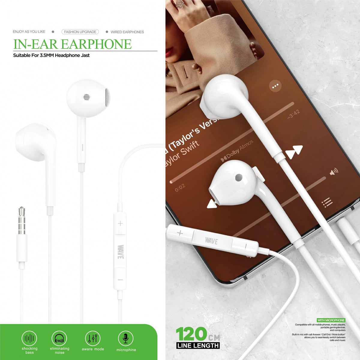 Wave WA-79 in-Ear EarPhone AUX 3.5 mm