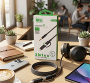 Wave WA-348 2in1 Lightning + USB-C To 3.5 mm jack Cable (zwart)