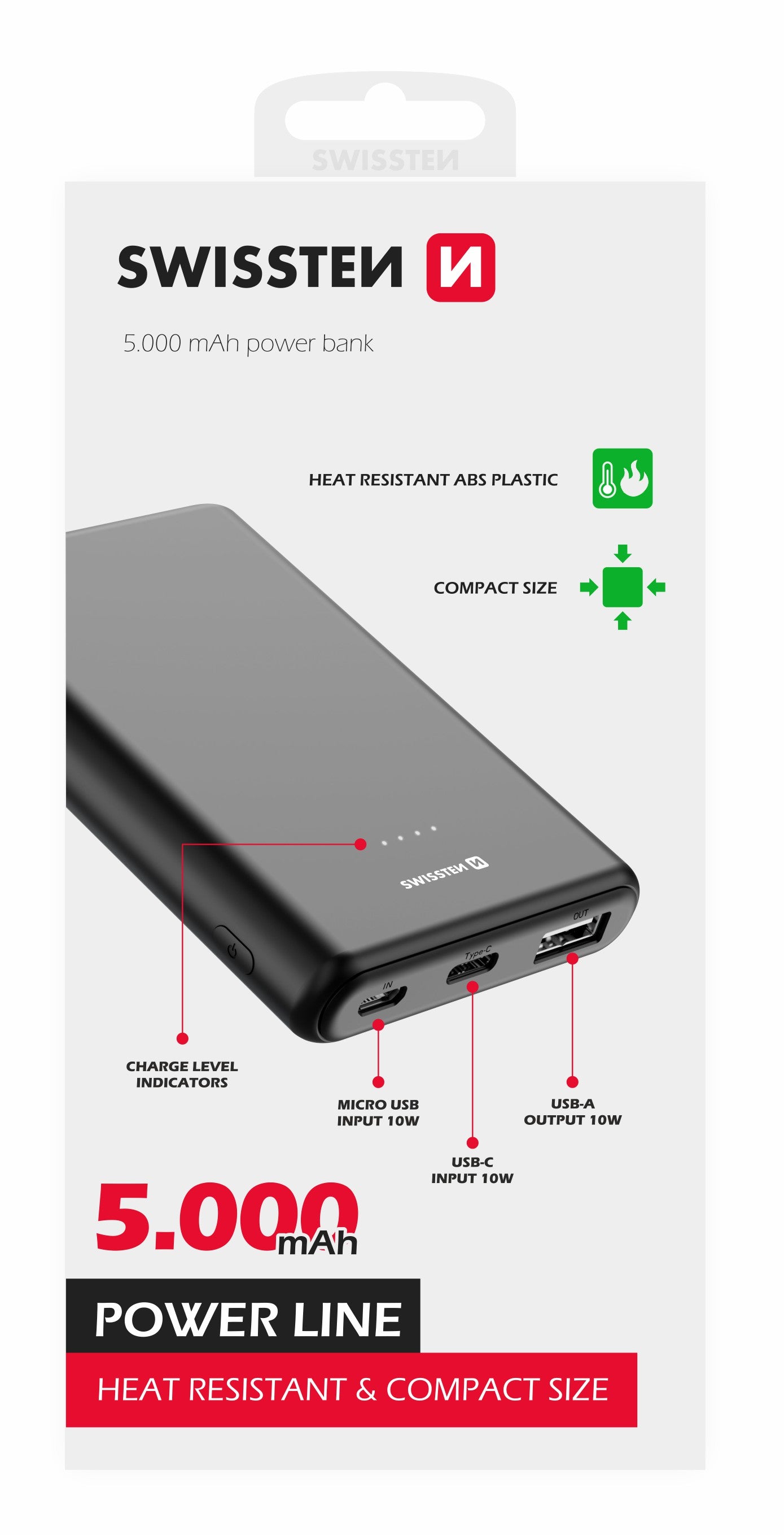 Swissten PowerLine Powerbank 10W – 5.000 mAh – Schwarz