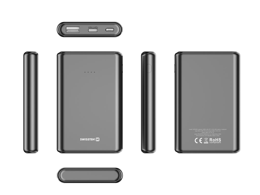 Swissten PowerLine Powerbank 10W – 5.000 mAh – Zwart
